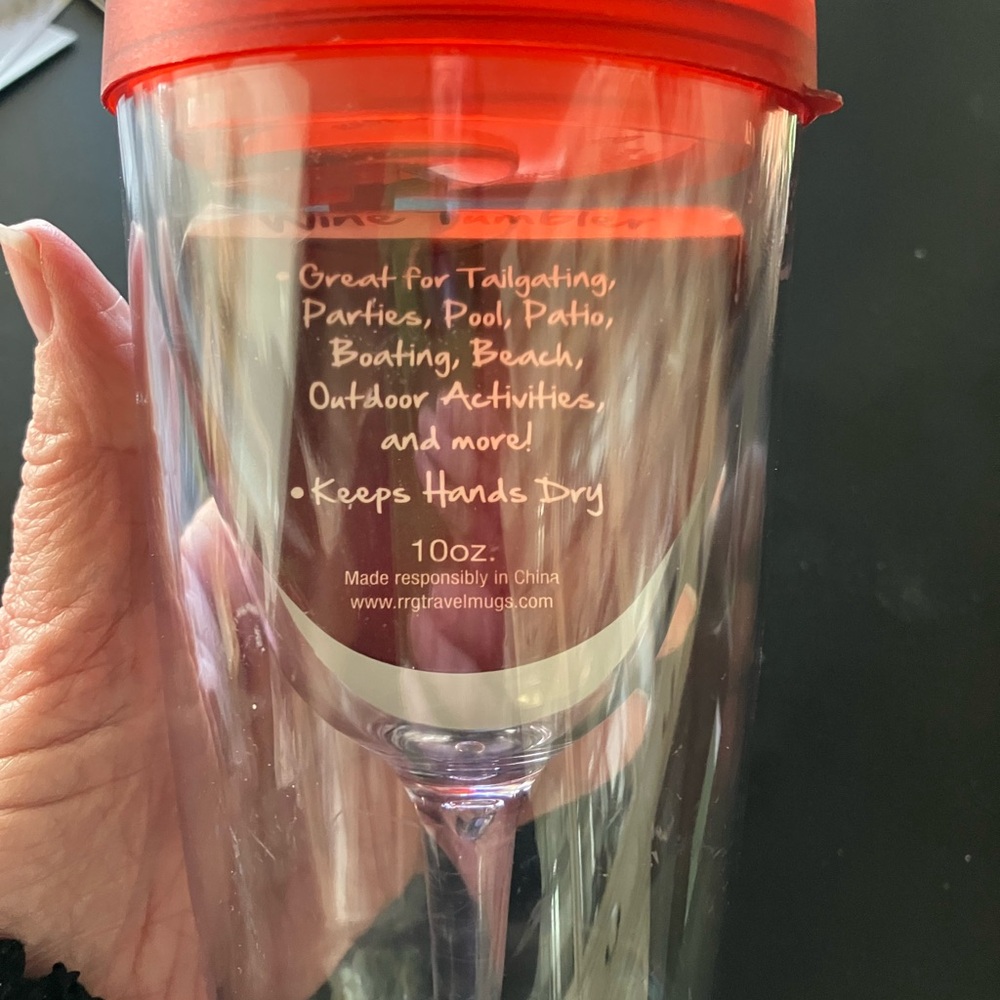 Wine Tumbler  - Double Wall Acrylic Tumbler with Red Lid, 10 oz -NEW - Picture 3 of 4